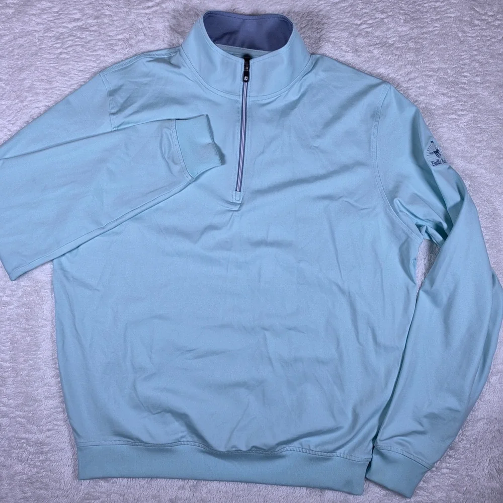 FootJoy 1/4 Zip Bulle Rock Mens M Light Blue Nylon Stretch L/S Pullover 28212